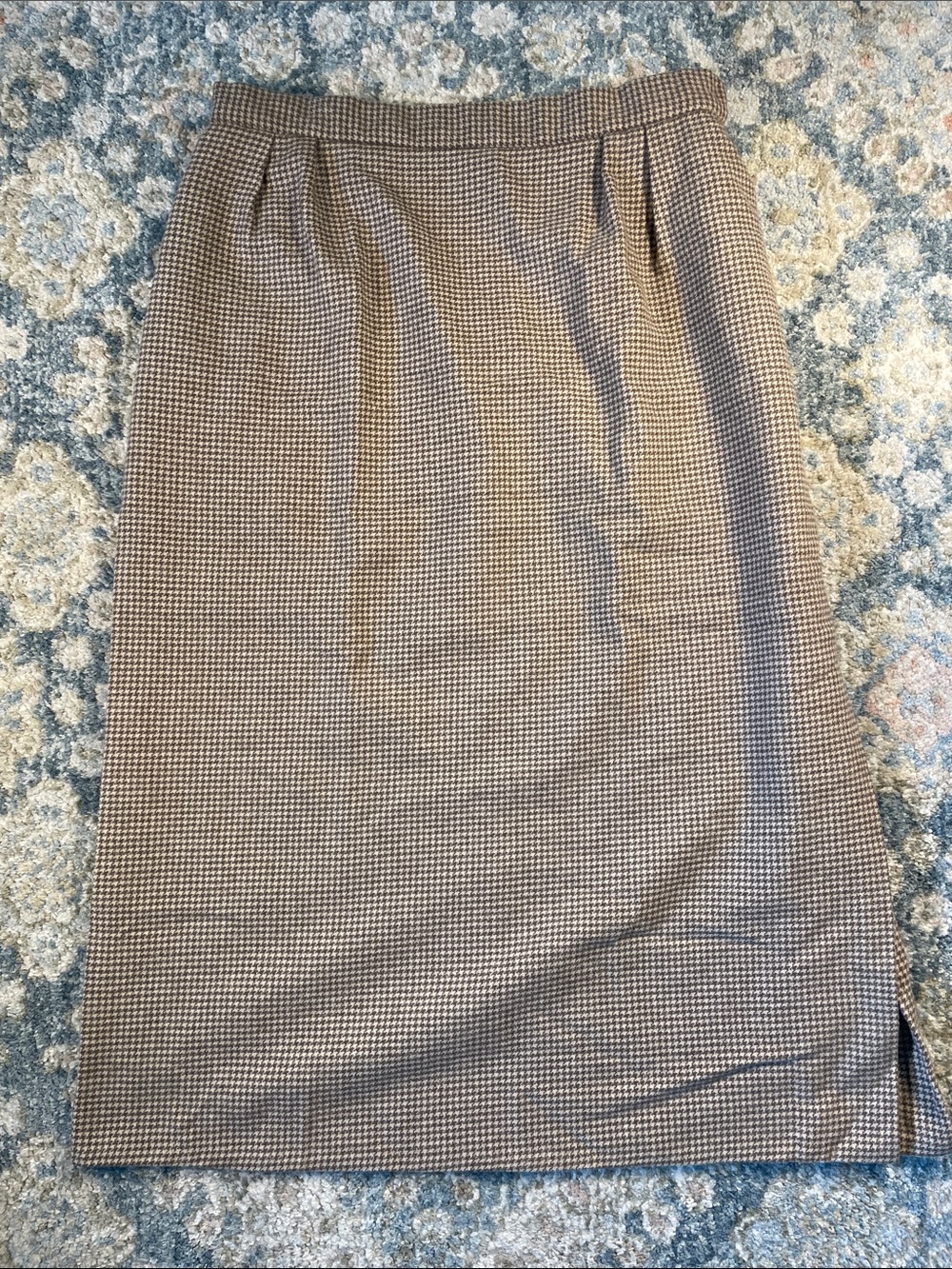 Houndstooth Midi Pencil Skirt - Brown/Black 100% Wool Size 8